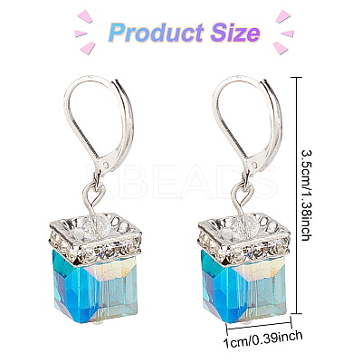 3 Pairs 3 Colors Bling Glass Cube Dangle Leverback Earrings EJEW-AN0002-81-1
