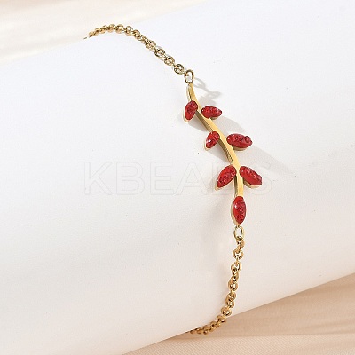 304 Stainless Steel Rhinestone Leaf Link Bracelets SA-CBA5F76-03G-1