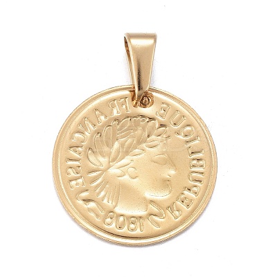 304 Stainless Steel Coin Pendants STAS-F252-25G-1