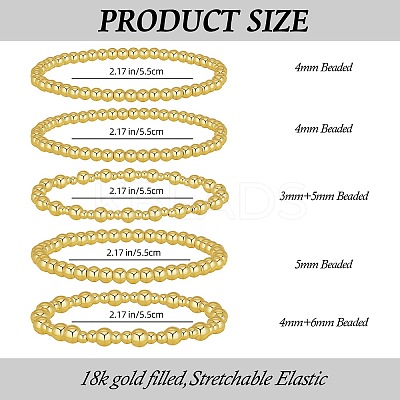 5Pcs Round Brass Beaded Stretch Bracelets for Women BJEW-SW00151-1