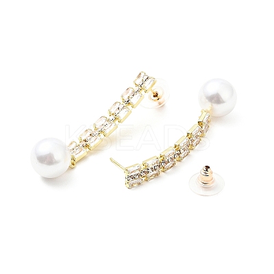 Crystal Rhinestone Dangle Stud Earrings with Imitation Pearl LS-EJEW-C037-02A-LG-1