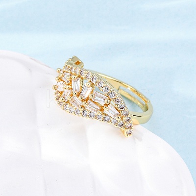 Brass Micro Pave Clear Cubic Zirconia Finger Rings for Women RJEW-U047-26G-1