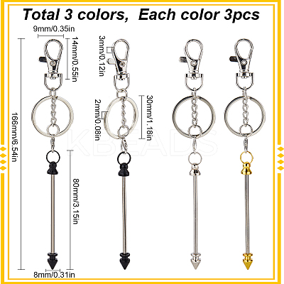 9Pcs 3 Colors Alloy Bullet Bar Beadable Keychain for Jewelry Making DIY Crafts KEYC-SC0001-10-1