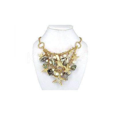 Trendy Starfish and Conch Bib Necklaces X-NJEW-WH0001-01G-1