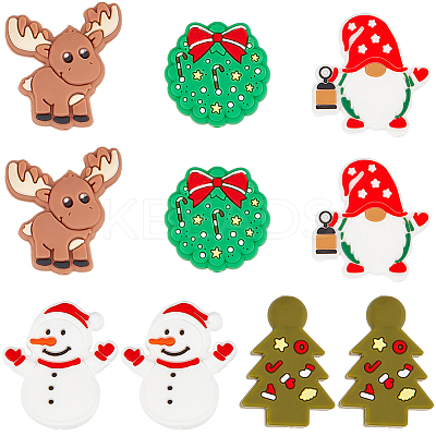 10Pcs 5 Styles Christmas Theme Food Grade Eco-Friendly Silicone Focal Beads SIL-SC0001-93-1