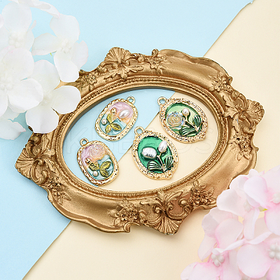 8Pcs 4 Styles Rack Plating Alloy Enamel Pendants ENAM-YW0004-61-1