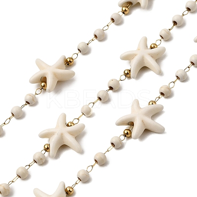 Handmade 304 Stainless Steel Synthetic Turquoise Starfish Link Chains CHS-L032-05G-03-1
