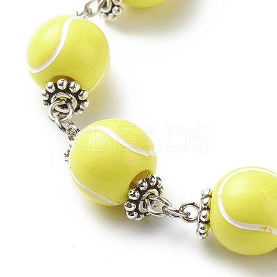 Sport Ball Theme Acrylic Round Beaded Bracelet BJEW-JB08660-03-1