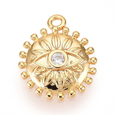 Brass Micro Pave Clear Cubic Zirconia Pendants KK-T075-21G-1