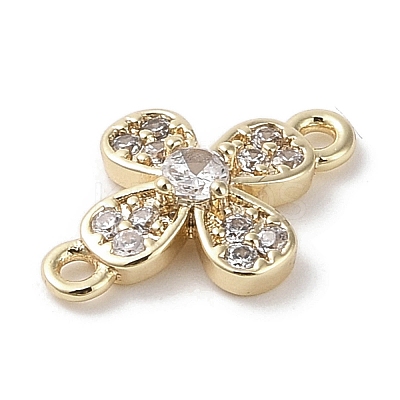 Brass Pave Clear Cubic Zirconia Connector Charms KK-G491-44G-1