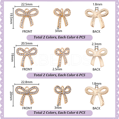 36Pcs 6 Styles Zinc Alloy Crystal Rhinestone Pendants FIND-PH0024-78-1