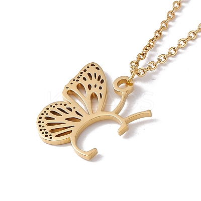 Initial Letter with Butterfly Pendant Necklace NJEW-C026-01G-C-1