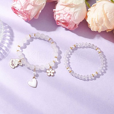 2Pcs 2 Styles Glass Round Beads Stretch Bracelets BJEW-JB11867-1