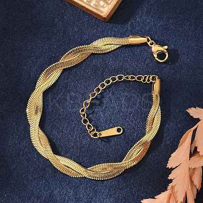 304 Stainless Steel Twist Rope Chain Bracelet for Men Women BJEW-P284-02G-1