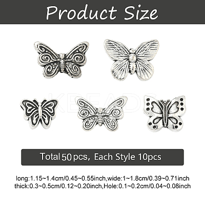 50Pcs 5 Styles Tibetan Style Alloy Beads FIND-YW0010-48-1