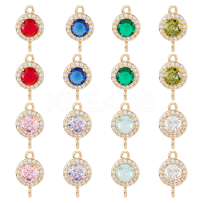 16Pcs 8 Colors Brass Pave Cubic Zirconia Connector Charms KK-HS0015-58-1