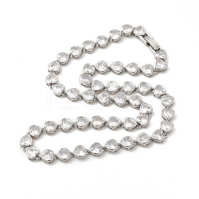 Clear Cubic Zirconia Heart Link Chain Necklace NJEW-E074-06P-1