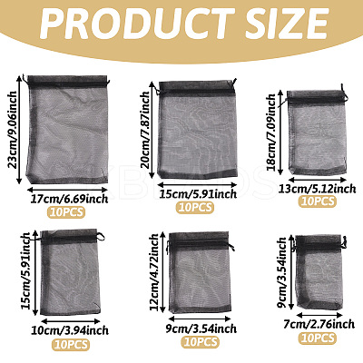 60Pcs 6 Styles Organza Bags Jewellery Storage Pouches Wedding Favour Party Mesh Drawstring Gift OP-TA0001-06-1