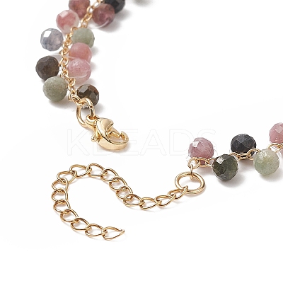 Natural Multicolor Tourmaline Round Beaded Charm Bracelet BJEW-TA00220-1