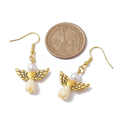 Angel Antique Golden Alloy & Resin Dangle Earrings EJEW-JE05686-06-1