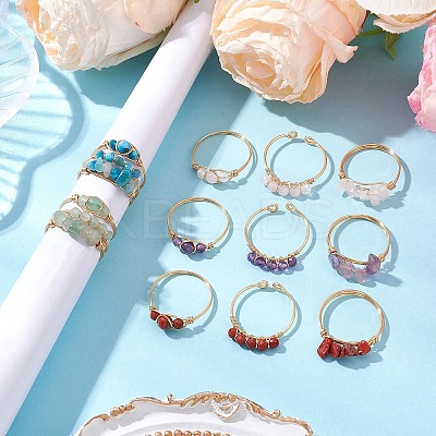 3Pcs Natural Mixed Stone Bead Finger Ring RJEW-JR00855-1