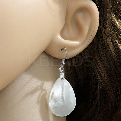 Teardrop Brass Natural Shell Teardrop Dangle Earrings FS-WG8278B-01-1