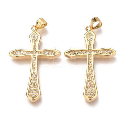 Brass Micro Pave Clear Cubic Zirconia Pendants ZIRC-O038-08G-1