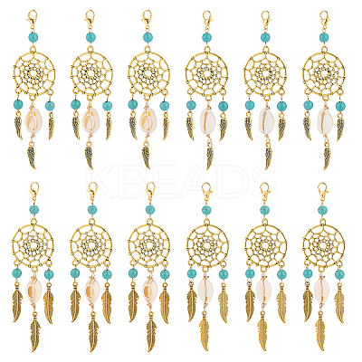 5Pcs Alloy & Synthetic Turquoise Pendant Decorations HJEW-GA00038-1