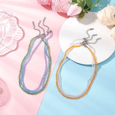6Pcs 6 Colors Glass Faceted Rondelle Beaded Necklaces with 304 Stainless Steel End Chains NJEW-JN05494-1