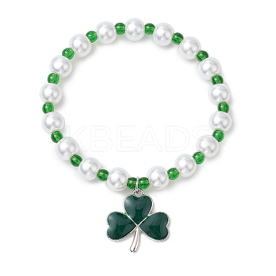 Alloy Enamel Clover Charm Bracelets BJEW-JB11191-1