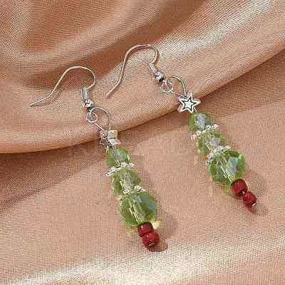 Christmas Glass Beads Dangle Earrings X-EJEW-JE01624-1
