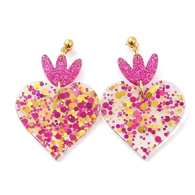 Acrylic Heart Dangle Stud Earrings EJEW-F327-02B-1