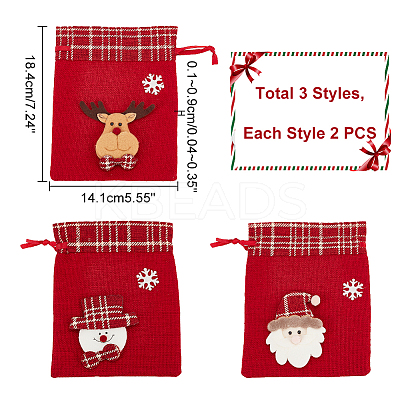 6Pcs 3 Styles Christmas Theme Linen Packing Pouches ABAG-WR0001-02-1