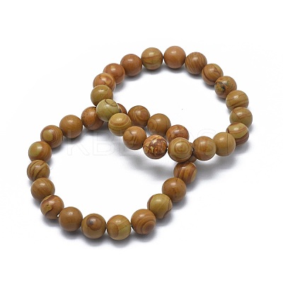 Natural Wood Lace Stone Bead Stretch Bracelets X-BJEW-K212-A-041-1