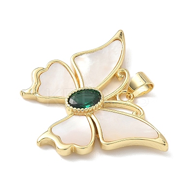 Brass Pave Natural Shell Pendants KK-L239-032G-1