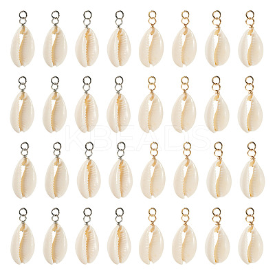 60Pcs 2 Colors Natural Cowrie Shell Pendants PALLOY-TA00305-1