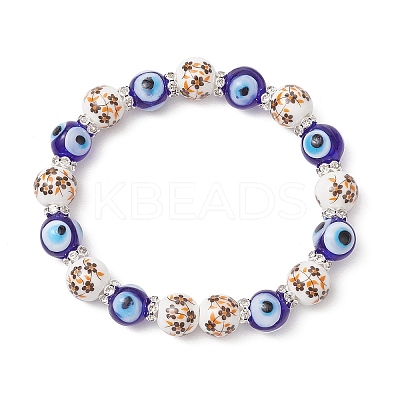 Handmade Flower Printed Porcelain Ceramic & Handmade Lampwork Evil Eye Beads Stretch Bracelets for Women BJEW-JB12105-01-1