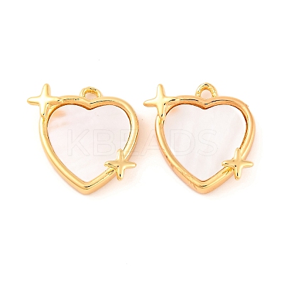 Brass Pave Natural Freshwater Shell Heart with Star Charms KK-S389-05G-1