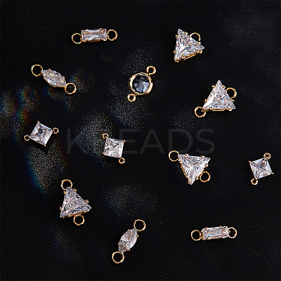 20Pcs 5 Styles Brass Clear Cubic Zirconia Connector Charms KK-BBC0002-19-1