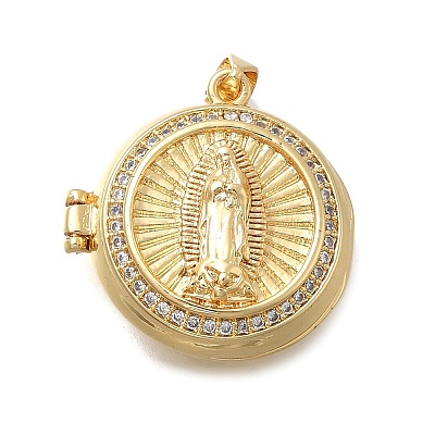 Brass Micro Pave Clear Cubic Zirconia Locket Pendants KK-D431-031C-G-1