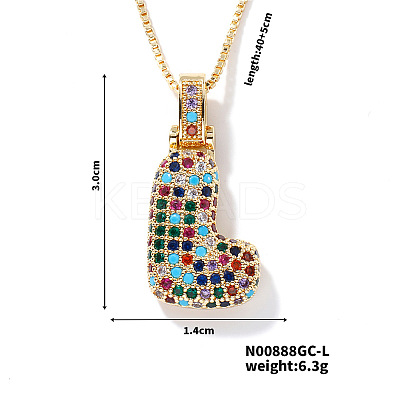 Brass Pave Colorful Cubic Zirconia Letter Pendant Box Chain Necklaces NU0575-12-1