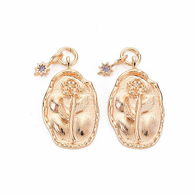 Brass Tanzanite Rhinestone Pendants X-KK-S364-216-1