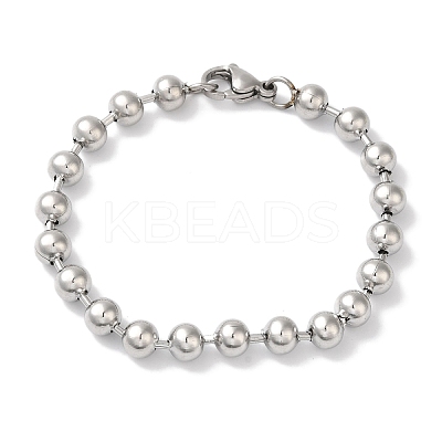 Non-Tarnish 304 Stainless Steel Beads Ball Chain Bracelets for Women BJEW-B092-02A-P-1