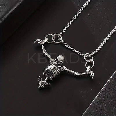 Halloween Alloy Skeleton Pendant 304 Stainless Steel Box Chain Necklaces for Men FS-WG38B8A-01-1