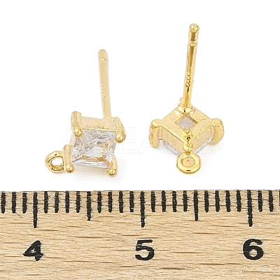 Brass Micro Pave Clear Cubic Zirconia Stud Earring Findings LS-KK-Z099-02G-03-1