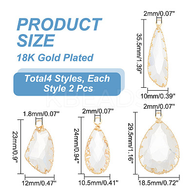 8Pcs 4 Styles Brass Glass Pendants KK-AR0003-56-1