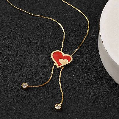 PVD Vacuum Plating 304 Stainless Steel Enamel Heart Pendant Necklaces NJEW-C063-04G-01-1