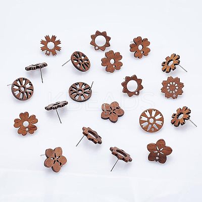 36Pcs 6 Style Walnut Wood Stud Earring Findings MAK-NB0001-11-1