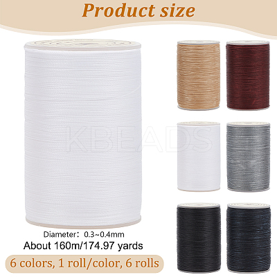 6 Rolls 6 Colors Round Waxed Polyester Thread String YC-OC0001-06-1
