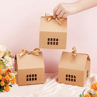 House Shaped Kraft Paper Folding Gift Box with Hollow Window and Ribbon AJEW-WH0166-88A-1